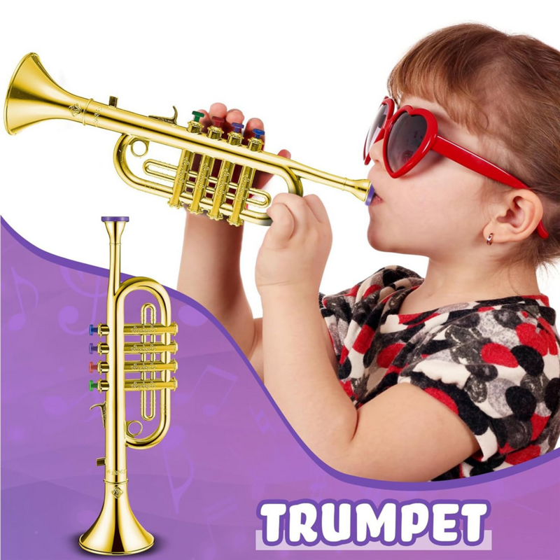 Набор из 2 музыкальных инструментов, труба и саксофон, портативный кларнет с цветными клавишами, обучающая игрушка для дома и школы