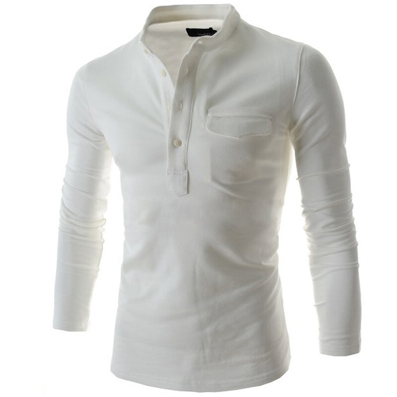 Casualowa ciepła męska koszulka z guzikami i wycięciem pod szyją z dekoltem z długim rękawem w jednolitym kolorze dopasowane dopasowany sweter koszulki odzież męska