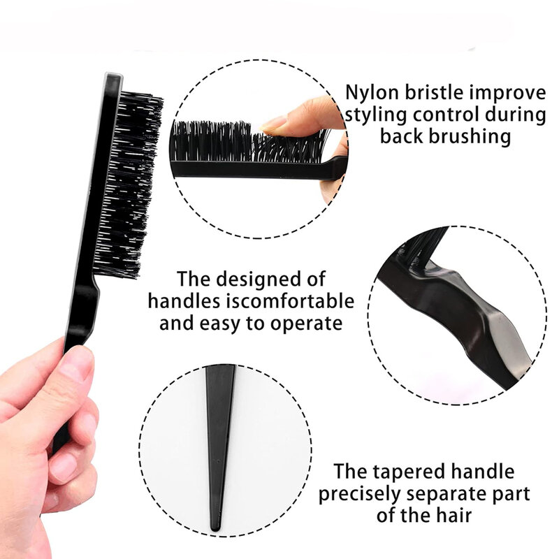 3Pcs Slick Back Hair Brush Set Bristle Hair Brush Brush Teasing Comb for Women Baby Kids Black Hair