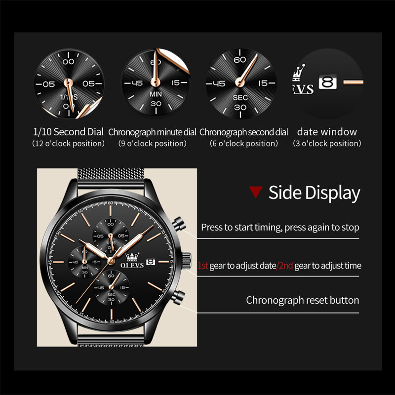 Olevs Gloednieuwe Mode Chronograaf Quartz Horloge Voor Mannen Roestvrij Staal Waterdichte Date Luxe Heren Horloges Relogio Masculino