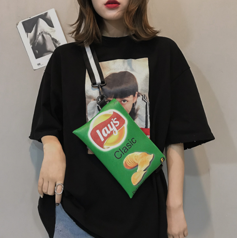 Divertente patatine fritte borsa a tracolla borsa a tracolla in tela da donna Mini cartone animato stampa busta per ragazza borse pochette femminile borsa carina