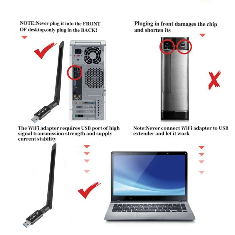 WvvMvv 1200Mbps Wireless USB 3.0 adattatore WiFi ricevitore Dual Band 5G e 2.4G 5dBi Antenna wi-fi chiave adattatore USB per Windows PC Mac