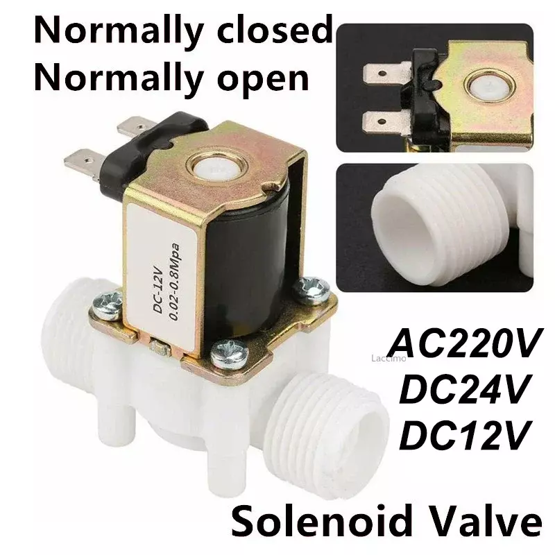 Válvula Solenóide Rosca Masculina Válvula de Controle de Água, Interruptor Controlador, Normalmente Fechado Normalmente Aberto, AC 220V, 12V, 24V, 1/2 pol, 3/4 pol