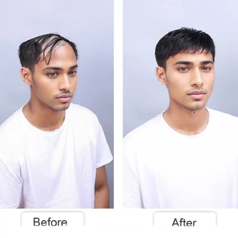 Wig sintetis hitam gelap untuk pria 13 × 14 rambut pendek renda depan Wig tanpa lem akar dengan poni lurus tampilan alami penggunaan sehari-hari