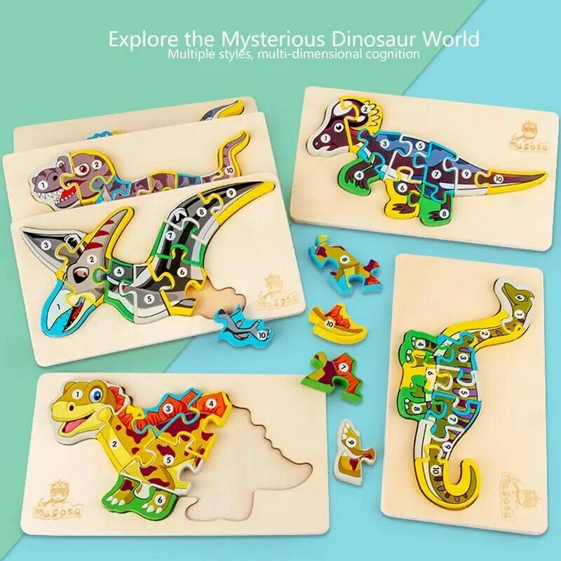 Quebra-cabeças de madeira de dinossauro para crianças, brinquedos montessorianos para meninos e meninas de 2 a 4 anos, 2 a 4 anos