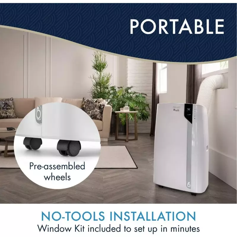 Portable Air Conditioner in White with 6800 BTU Cooling Power, Remote Control, Dehumidifier and Portable Design