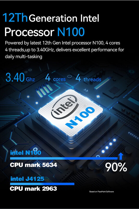 Mini PC Intel N100 Office, 12GB RAM, SSD de 512GB, Banda Dupla, AC, WiFi, 2,4, 5,0G, BT4.0, 4K, UHD, Windows 11