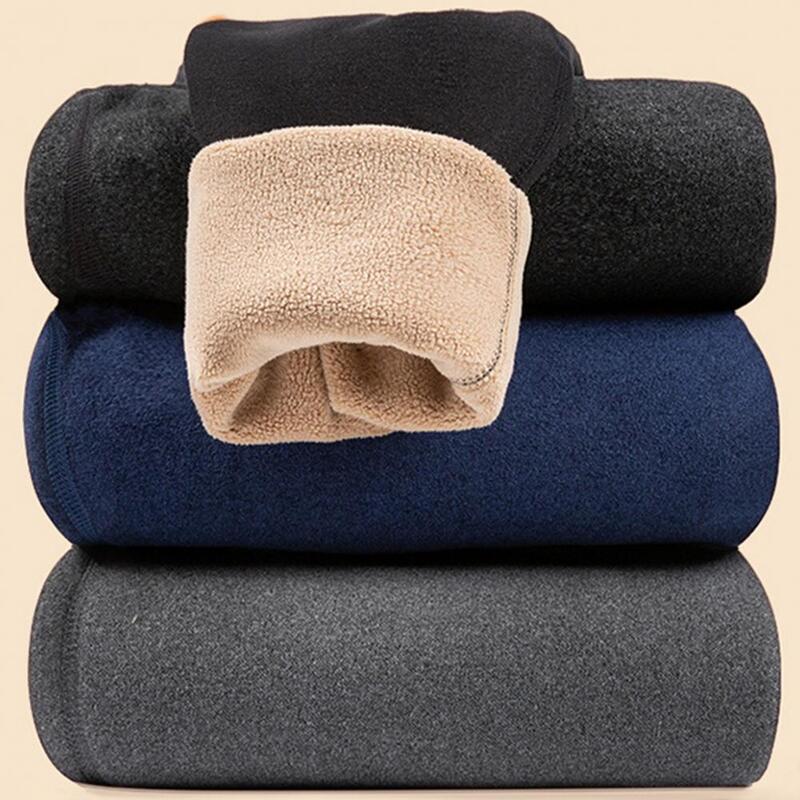 Soft Elastic Pants Men's High Elasticity Thermal Pants With Soft Plush Lining Firm Stitching For Winter Warmth Mid Waist Solid
