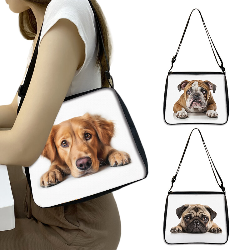 Bolsas de ombro para cães bonitos para mulheres, Bulldog Beagle, Pug Dogs Print, bolsa crossbody, bolsa de armazenamento portátil, presente do suporte do telefone