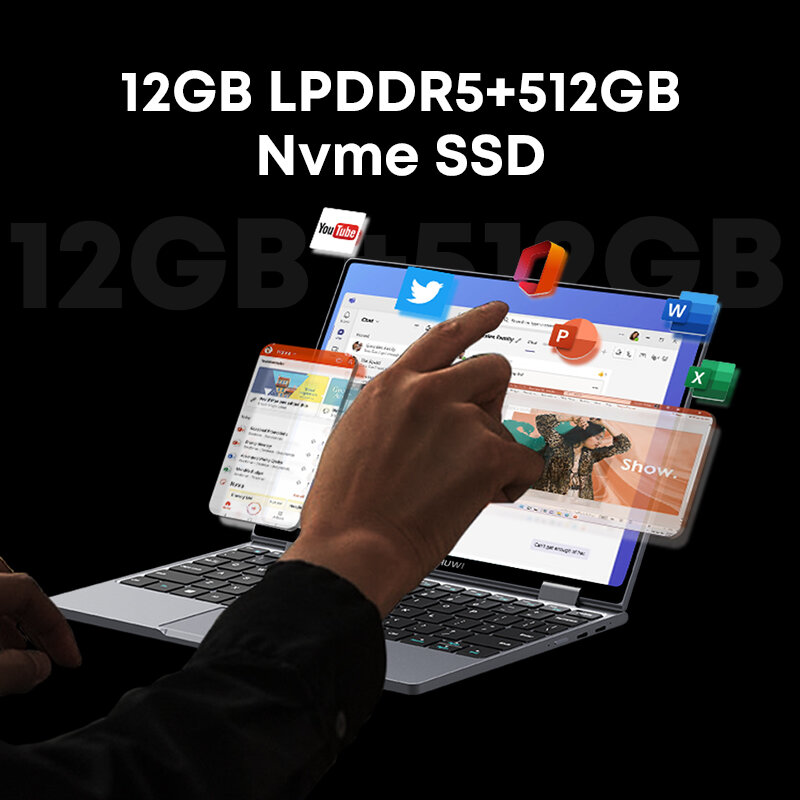 CHUWI-MiniPleX Notebook 2-en-1 Windows 11, 10.51x512 px, ordinateur portable avec écran IPS FHD de 1200 pouces, processeur Intel N100 /N5100, 12 Go de LPDDR5, SSD de 1920 Go
