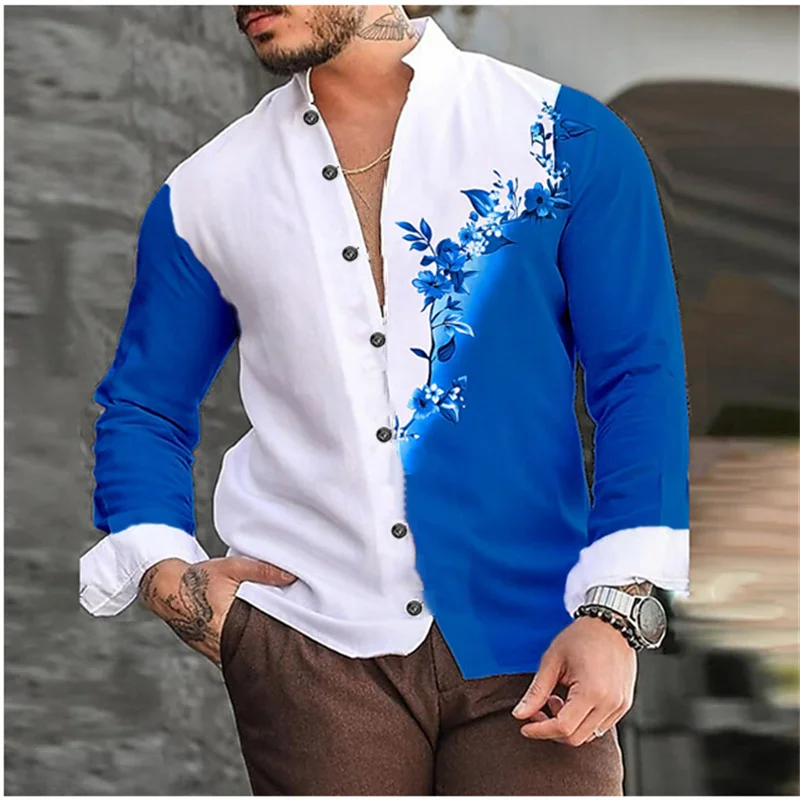 Camisa de manga comprida masculina de grandes dimensões, estampada padrão superior, Button Top, Design de roupa confortável, moda verão, S-6XL