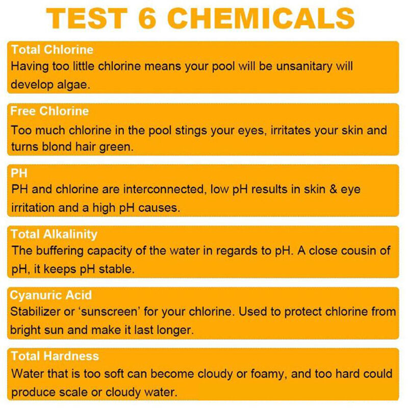 50 Pcs/Bottle 6 In 1 Multipurpose Chlorine PH Test Strips SPA Swimming Pool Water Tester Paper