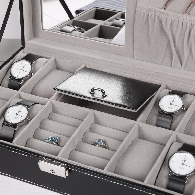 กล่องเก็บเครื่องประดับทำจาก PU สำหรับเป็นของขวัญวันเกิดสำหรับผู้หญิงผู้ชายที่เก็บแหวนและต่างหูแบบพกพาได้นาฬิกาหนัง