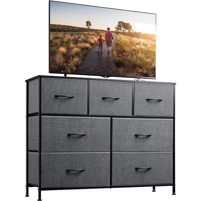 Dresser TV Stand com gavetas de tecido, Media Console Mesa com Metal Frame e Wood Top, Entertainment Center