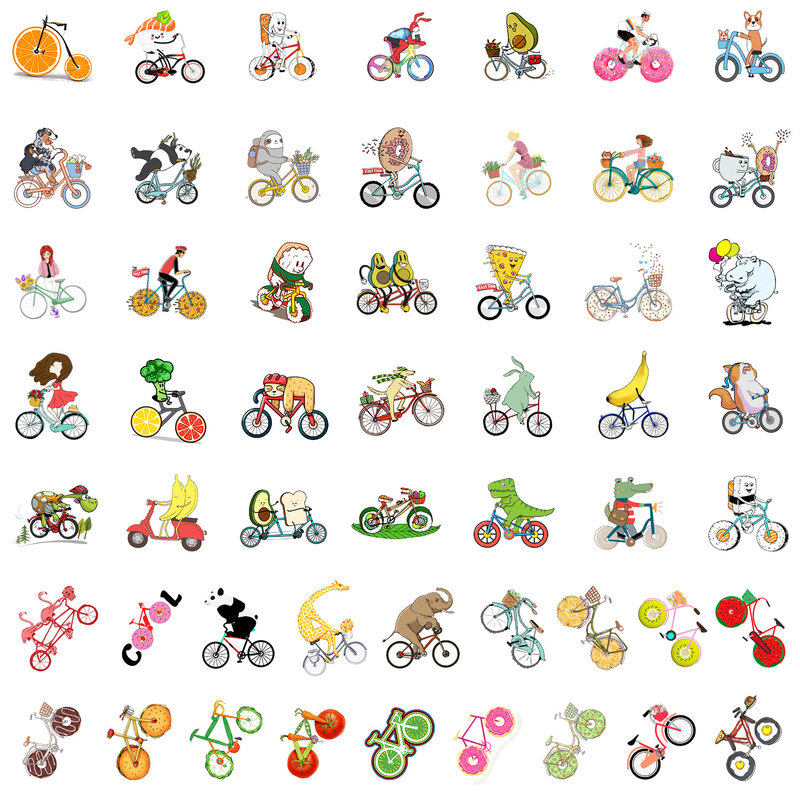 Pegatinas de grafiti de la serie de bicicletas creativas, 50 piezas, adecuadas para cascos de ordenador portátil, decoración de escritorio, pegatinas DIY, juguetes al por mayor