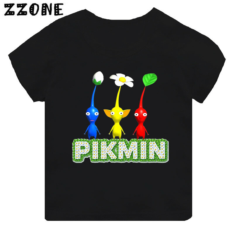 Лидер продаж, Детская футболка с мультипликационным принтом Pikmin 4 для видеоигр, одежда для девочек, черная футболка с коротким рукавом для маленьких мальчиков, детские топы, TH5868