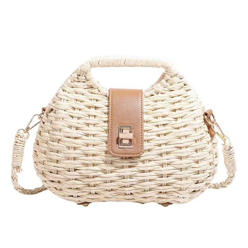 Модные женские сумочки из соломы с ракушкой, плетеные сумки через плечо, летняя пляжная сумка ручной работы, маленькие кошельки для отпуска, 2024