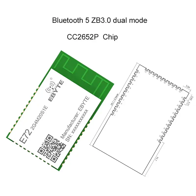 Cc2652p zigbee bluetoothマルチプロトコル2.4ghz smdワイヤレスsocモジュール20dbmトランシーバー受信機pcbアンテナE72-2G4M20S1E
