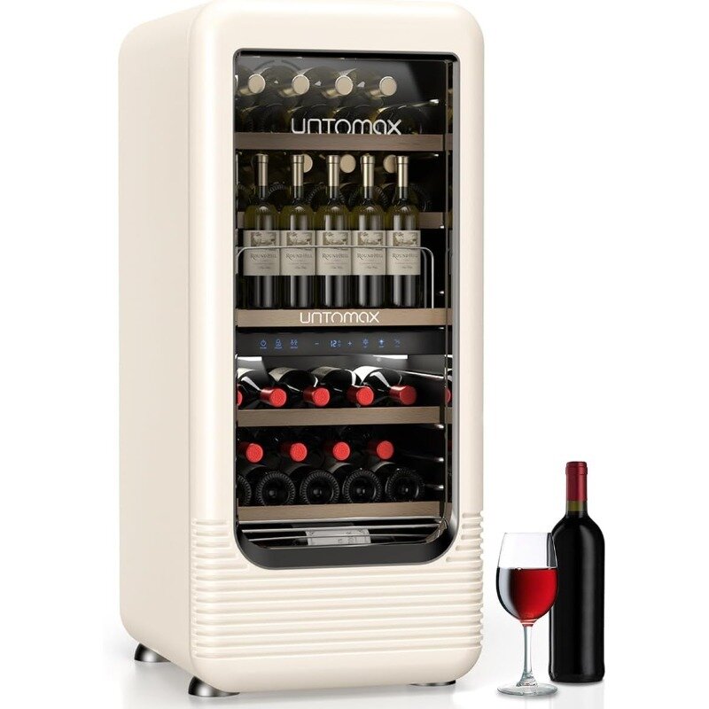 Refrigerador de armario de vino de doble zona con 56 botellas de vino, bodega independiente, memoria de temperatura, compresor silencioso