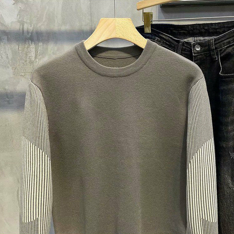 2022 jesienno-zimowa nowa moda męska koreański, z długimi rękawami w paski Patchwork dzianinowy sweter biznes dzianina casualowa pulowerowe topy