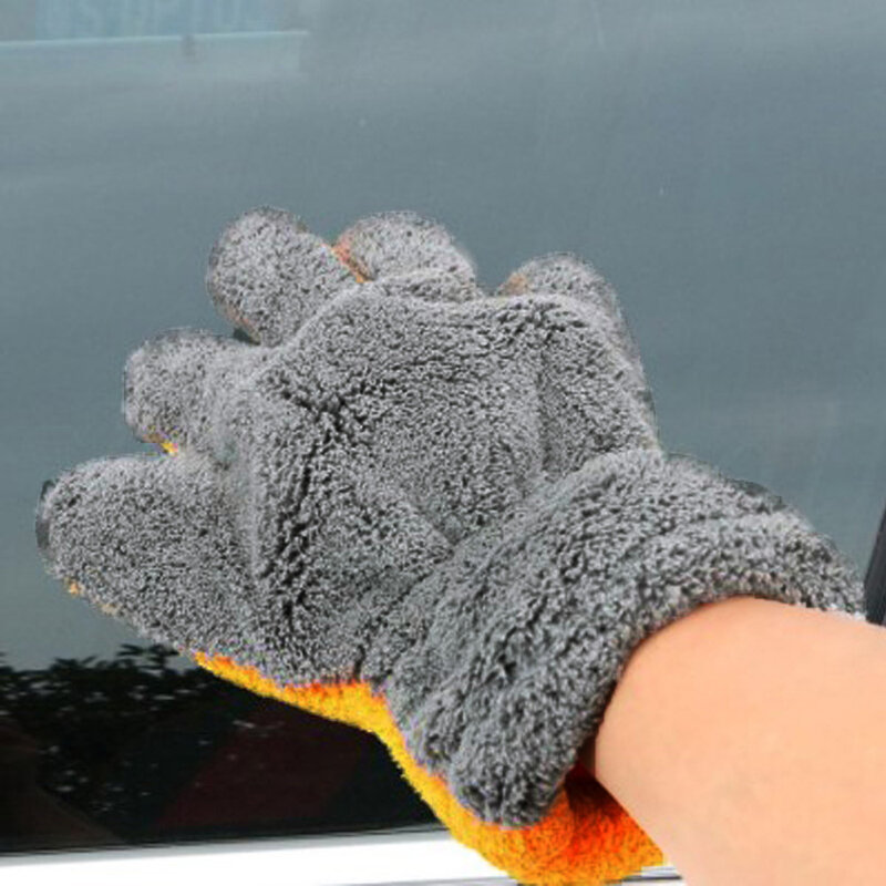 29*25CM Gray Orange Superfine Fiber Car Wash Gloves For Small Hands Soft Synthetic Fiber Car Cleaning Gloves To Clean The Car