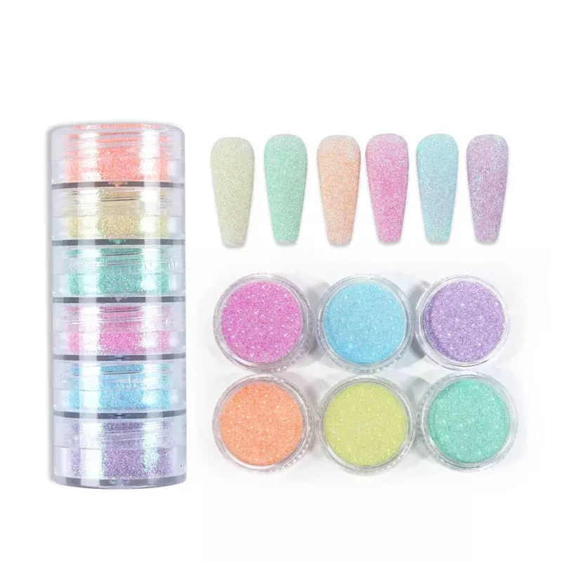 6 Bottles/Set Colorful Nails Acrylic Powder Decoration Manicure Kit Crystal Nail Glitter 3D Nail Tip Carving Tools