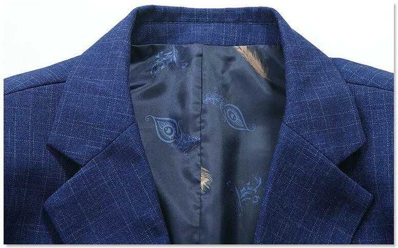 남성용 블루 격자 무늬 정장 코트, 용수철 비즈니스 캐주얼 블레이저, 남성 슬림 정장 재킷, 남성 의류, 4XL, 신제품