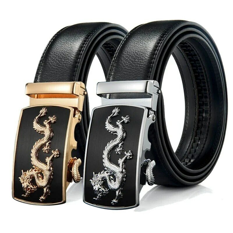 2024New Men Automatic Buckle Belts New Fashion Brand Designer Dragon Leather Belts for Business Men Luxury Black Strap Waistband