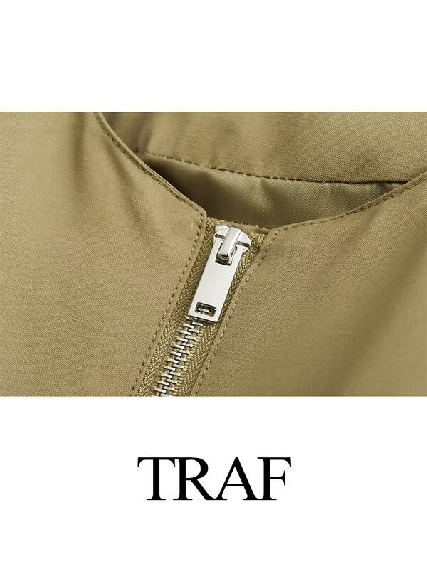 Traf 2024เสื้อ rompi modis แขนกุดคอกลมมีจีบตกแต่งเสื้อโค้ทเสื้อกั๊กสั้นของผู้หญิงเสื้อลำลองสีทึบสำหรับฤดูใบไม้ผลิ