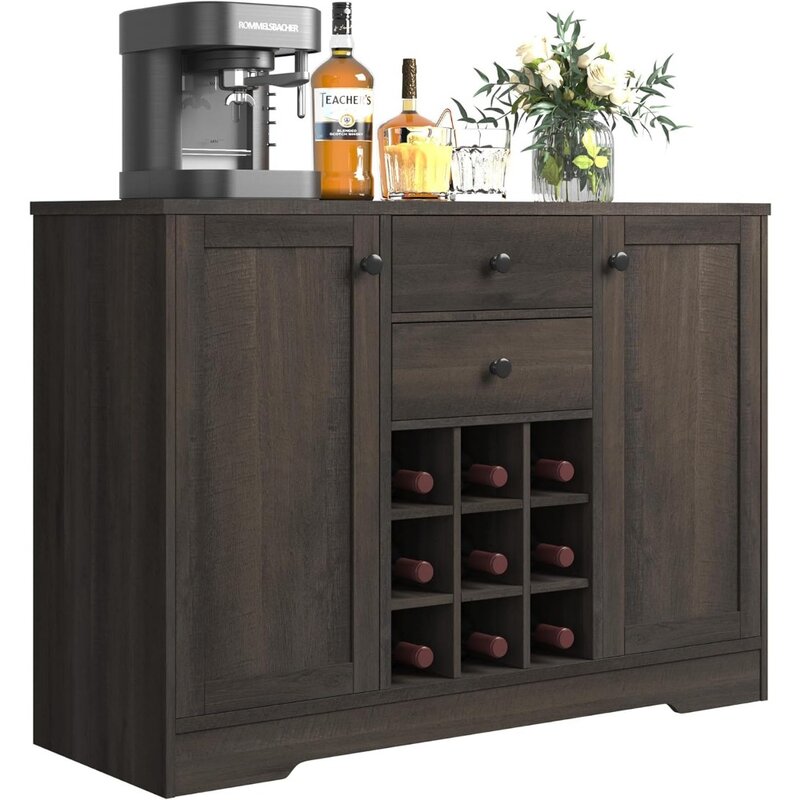 Buffet Sideboard Bar Cabinet with Storage, Farmhouse Coffee Bar Cabinet with 2 Drawers and Adjustable Shelves,