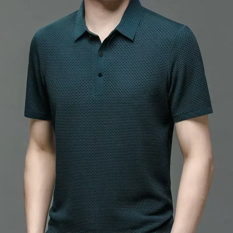 Azjatyckie rozmiary letnia nowa męska koszulka Polo z wycięciami z krótkim rękawem lodowy jedwab-plastry VIP