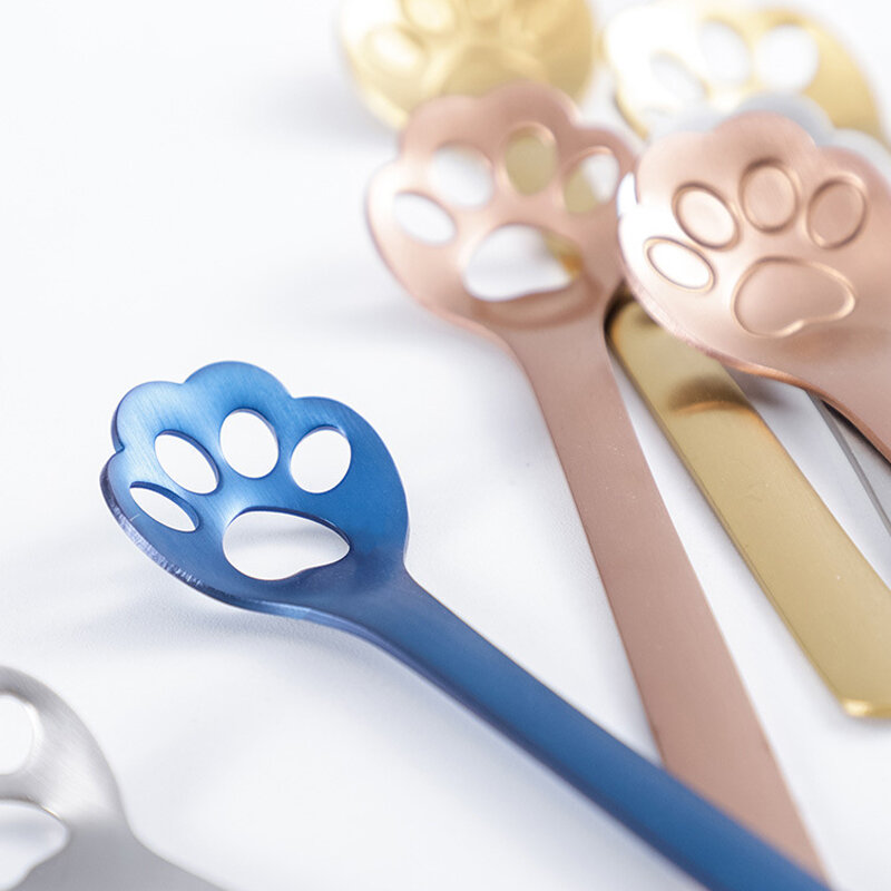 1PC Creative Cute Cat Claw 304 Stainless Steel Spoon Hollow for Ice Cream Coffee Tea Dessert Spoon Kitchen Tableware Accessories