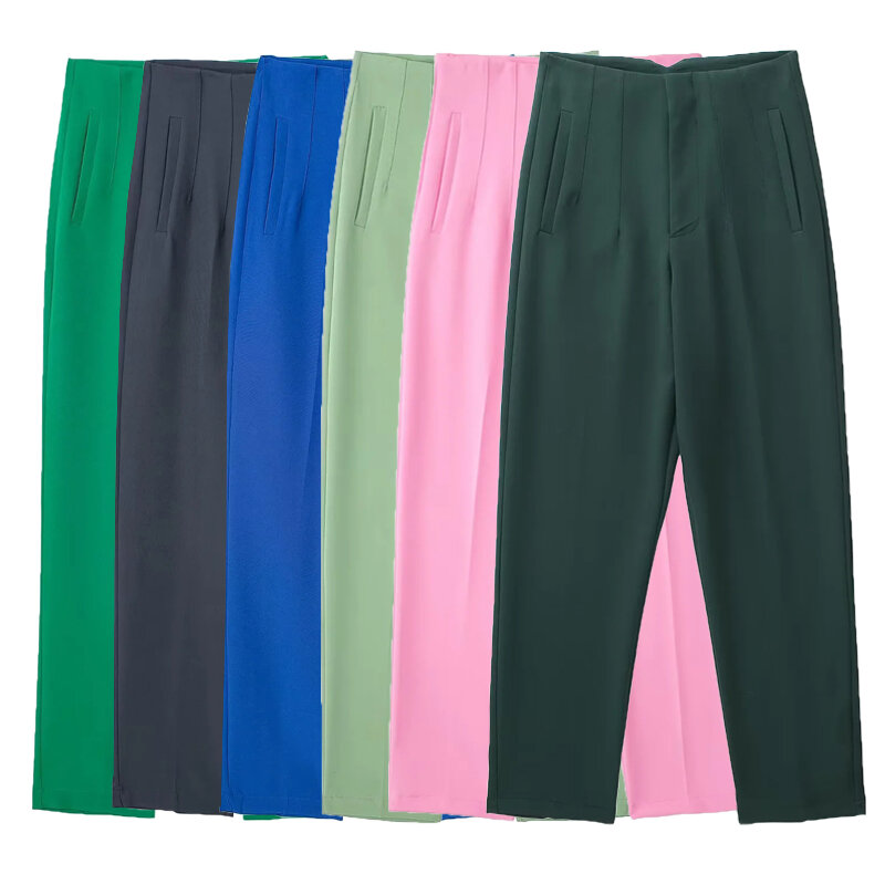 TRAF-Calças de escritório de cintura alta femininas, calças formais de escritório, calças lápis, pretas, rosa, brancas para senhoras, moda