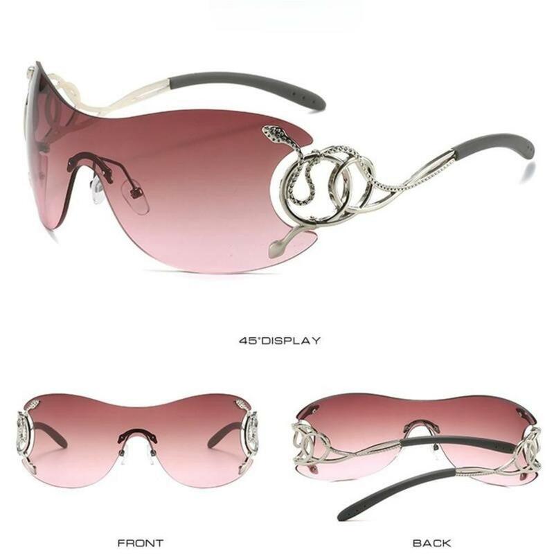 KLASSNUM Y2k 무테 선글라스 여성용, 세련된 그라데이션 렌즈, 야외 그늘, 트렌디 럭셔리 브랜드 디자인, 금속 프레임 안경 고글
