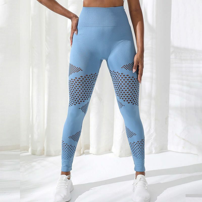Female Outdoor Workout Pants Peach Hip High Waist Open Crotch Pants Ladies Seamless Tight Hollow Yoga Leggings for Women Q49