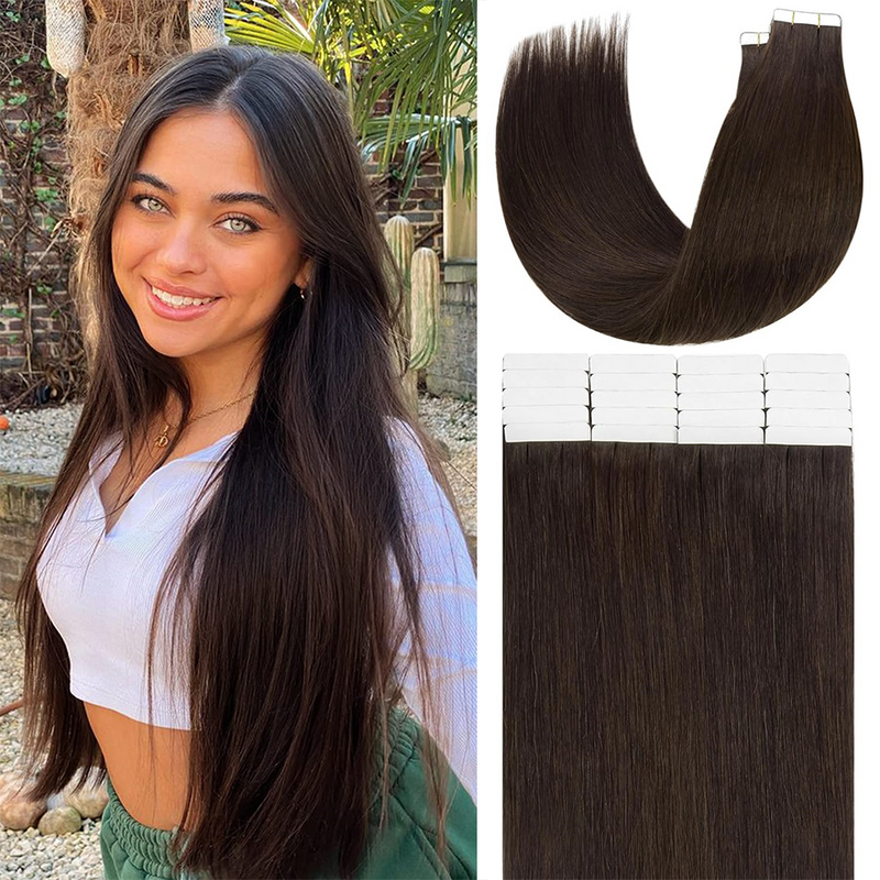 Straight Tape in Hair Extensions Human Hair Real Natural Brazilian Remy Hair Brown Skin Weft For Women Adhesives Hair Extension