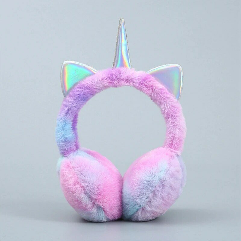 귀여운 유니콘 귀마개 귀마개 여성 키즈 사랑스러운 고양이 귀 따뜻한 플러시 머리띠 모피 헤드폰, 겨울 사이클링 푹신한 이어 플랩