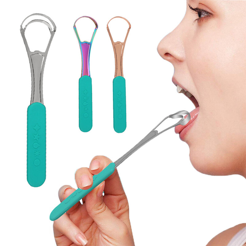 1Pcs Tragbare Einzel/Doppel Schicht Zunge Schaber Reusable Edelstahl Oral Mund Pinsel Fall Nicht-slip Griff zunge Schaber
