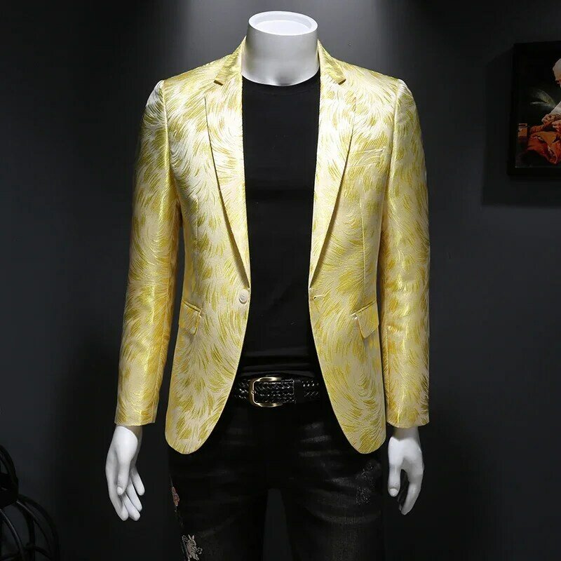 Plus Size M-6XL Men Fashion Blazer Homme Stage Outfit Performance Metal Gold Yarn Casual Suit Jacket High Quality Bleazer Man