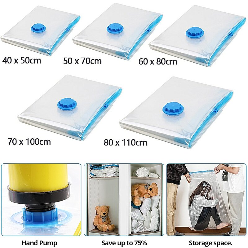 5Pcs Vacuum Storage Bags Vacuum Seal Bag Space Saving Bags for Comforters Clothes Pillow Bedding Blanket Storage