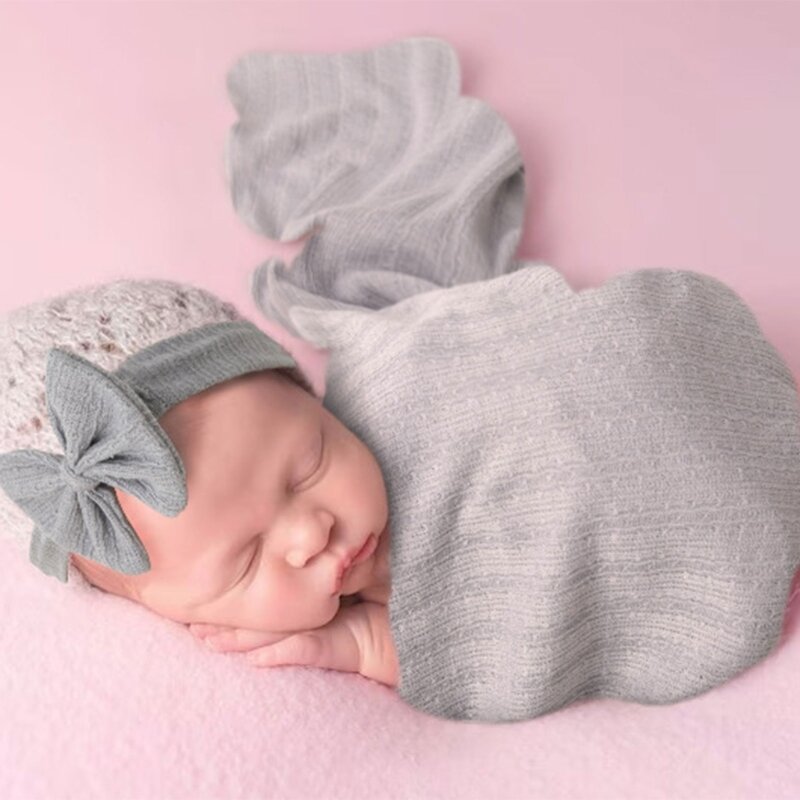Adereços para fotos bebês, conjunto faixa cabelo cobertor para recém-nascidos, festa banho, resistente a pilling,