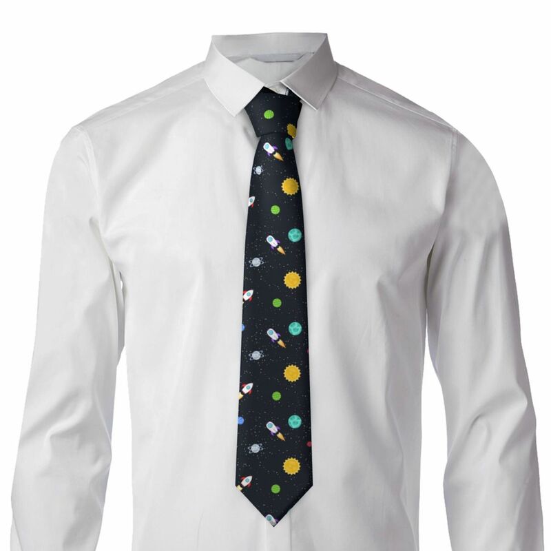 Nave espacial masculina gravata de gola estreita, gravatas casuais finas, planetas espaciais clássicos e magros, presente