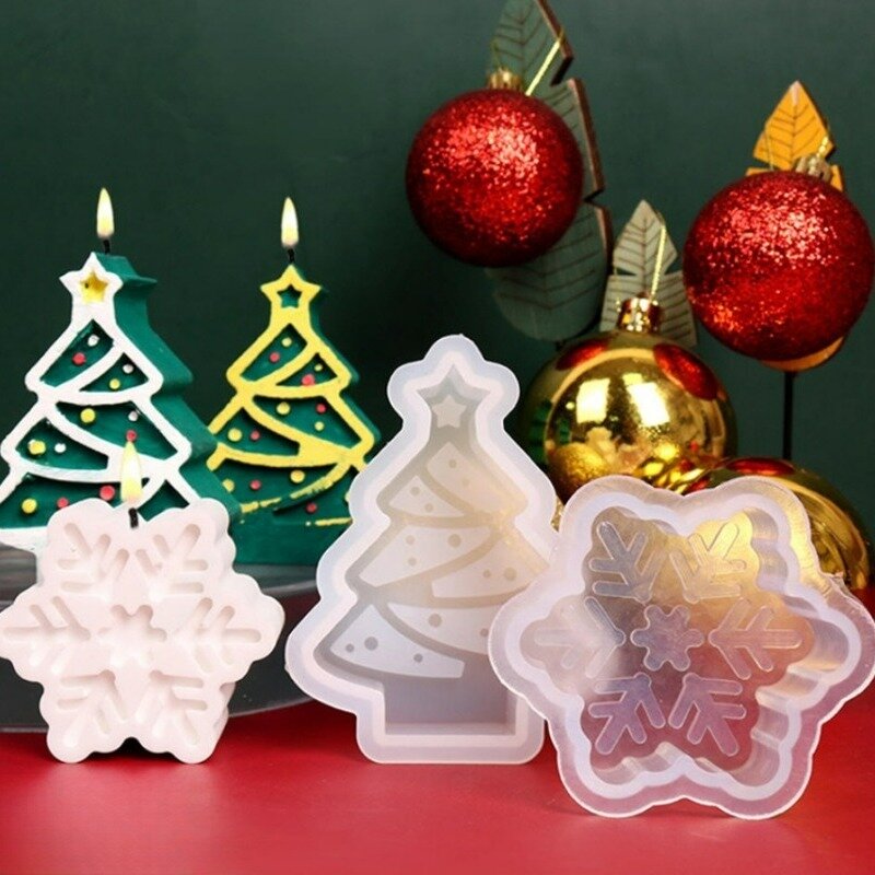 Cetakan silikon kepingan salju rumah tangga DIY pohon Natal lilin membuat coklat sabun Resin cetakan rumah membuat perhiasan peralatan