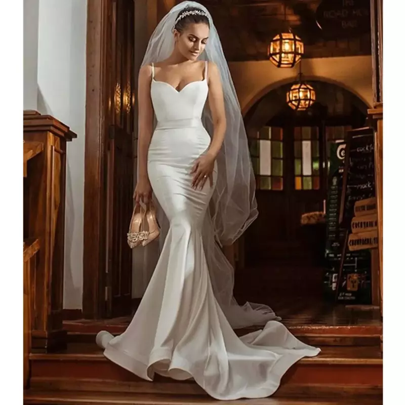 Женское платье с юбкой-годе, элегантное романтичное свадебное платье с итальянскими ремешками для церкви и пляжа, Новинка