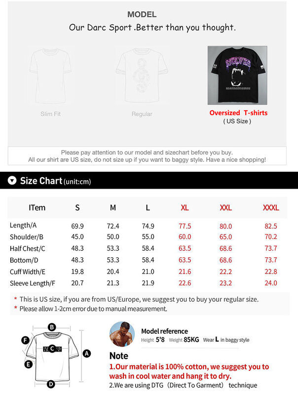 Darc Wolves-camisetas deportivas de gran tamaño para hombre, ropa de gimnasio de culturismo, 100% algodón, alta calidad, talla estadounidense