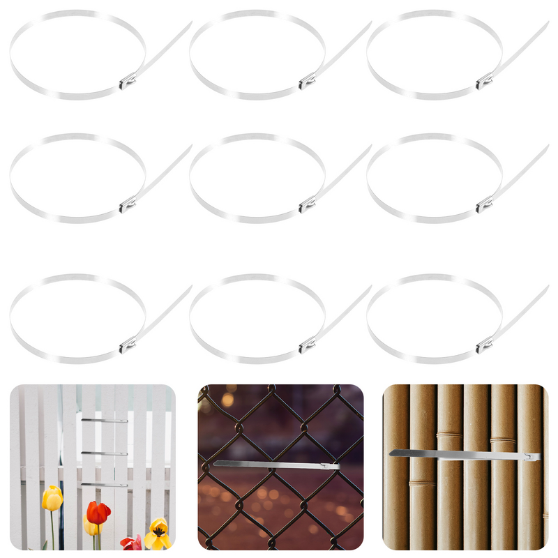 100 Pcs Metal Zip Ties Tool Strap on Zipper Chain Link Fence Gate Latch Chicken Wire Stainless Steel Slats