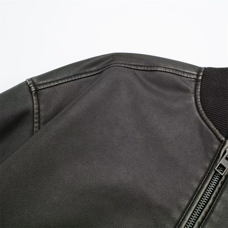 Autumn/Winter New Women's Wear New Fashion Casual Loose Retro Faux Leather Pilot Jacket Coat