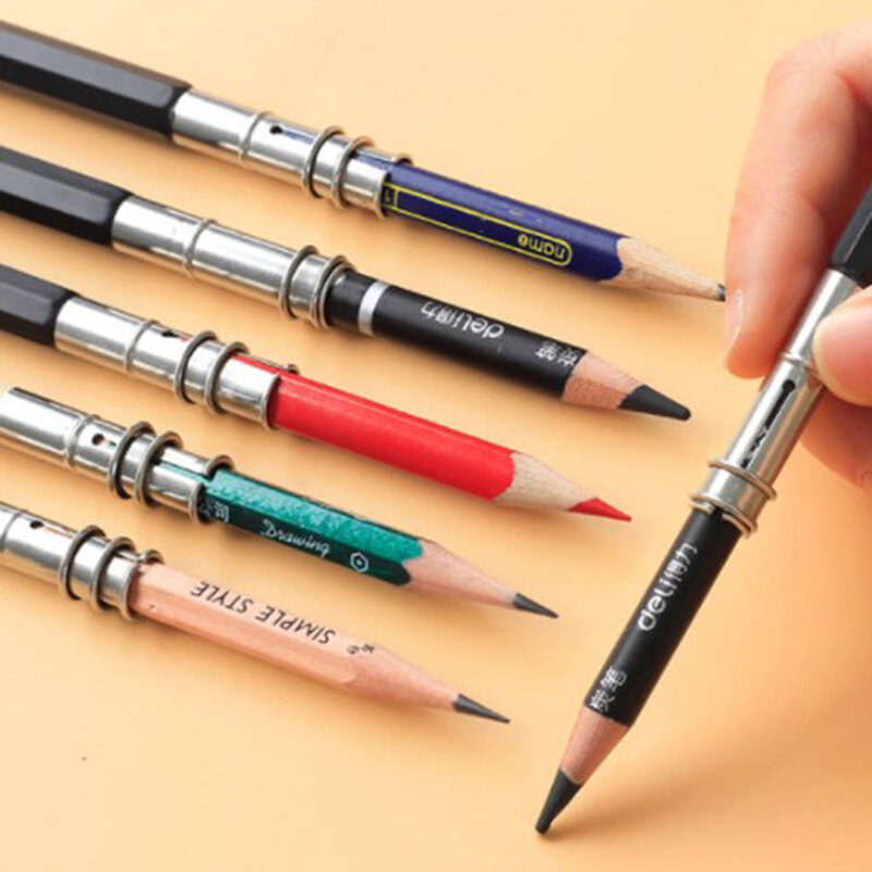 Przedłużacz metalowy ołówek ze stali nierdzewnej odbiornik klips regulowany dwuczęściowa przedłużka do ołówka pojemnik na ołówki