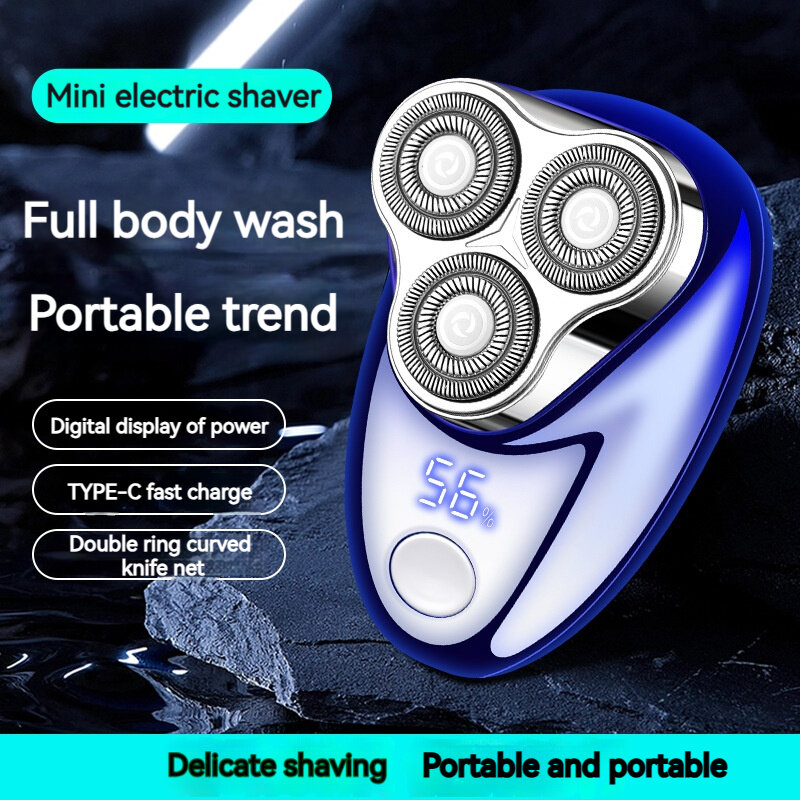 Mini Afeitadora eléctrica portátil para hombres, cuchilla para Barba, carga por TYPE-C, afeitadoras de tres cabezales, afeitadora facial y corporal con pantalla Digital de potencia
