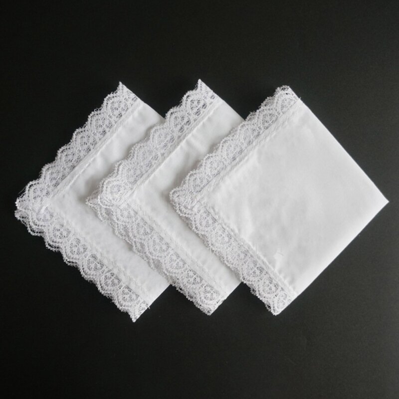 23x25cm Men Women Cotton Handkerchiefs Solid White Hankies Pocket Lace Trim Towel Diy Painting Handkerchiefs for Woman